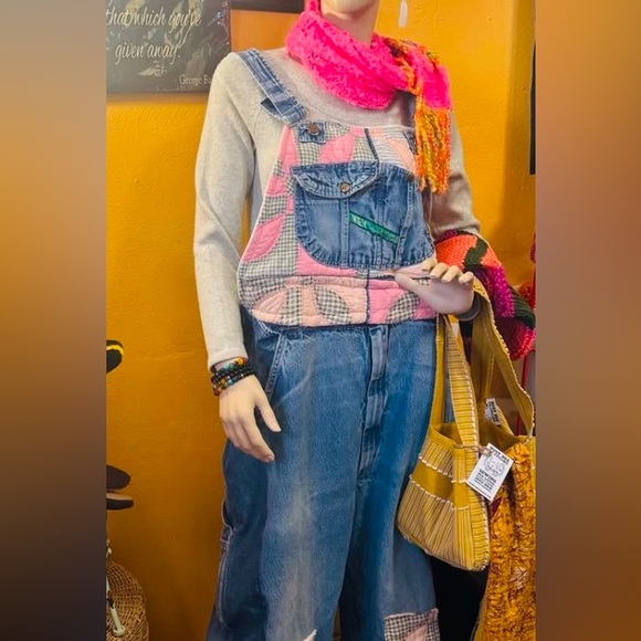 House of Martha Denim - Handmade Drunkard’s Path Design Quilt Bib with Key Denim Overall